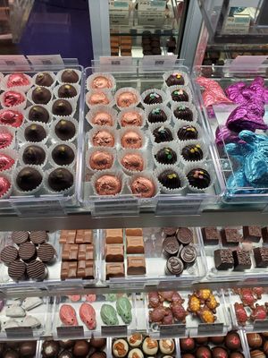 Vegan truffles on the top shelf at Exquisite Chocolates of Carlisle in Carlisle