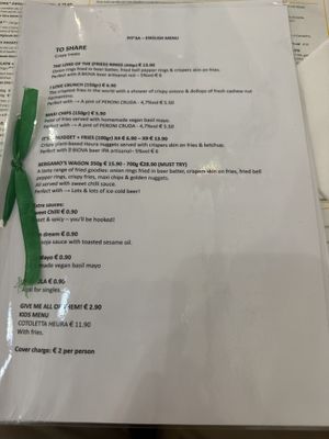 Menu   at Pit'sa in Bergamo