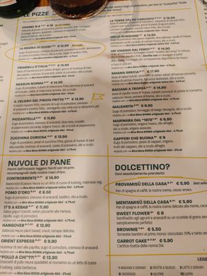 Menu at Pit'sa in Bergamo