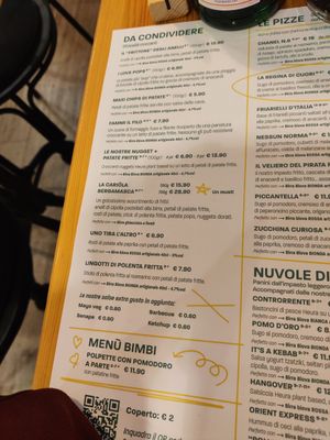Menu at Pit'sa in Bergamo