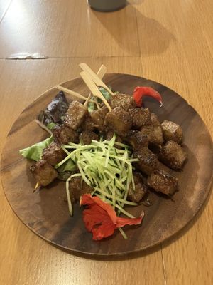 the skewers!!! best fake meat skewers ever tried. SO GOOD !!!  at Ryuness - リューネス（ゆかるひ店） in Okinawa