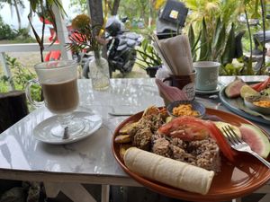 Yummy vegan “pinto gallo” dish.  at bread what what in Puerto Viejo De Talamanca