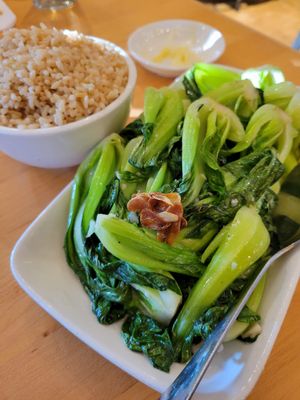 Bok choy with brown rice at Dan Modern Chinese in Santa Monica