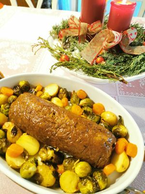 Home made seitan "meat loaf"  at BOLOTA in Castro Verde