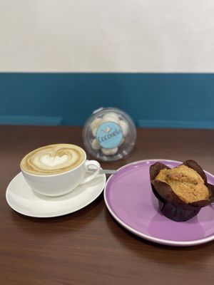 Latte and muffin  at Coconela in Santa Cruz