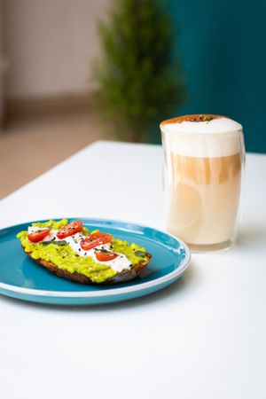 Chai latte and bruschetta   at Coconela in Santa Cruz