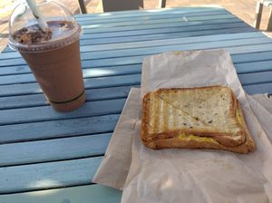 Truffle toastie & choc protein smoothie at The Green Galley in Coffs Harbour