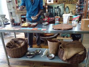 Demonstration of how cocoa is made. No price attached. It is complementary but you can leave a tip. at House of Chocolate Grenada Museum in St Georges