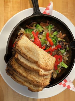 Vegan version of akillet with sourdough  at The Hardware Cafe in Clancy