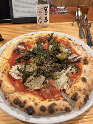 Pizza with an assortment of vegetables   at Pizza Verde in Matsumoto