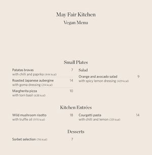 Vegan options  at May Fair Kitchen in London