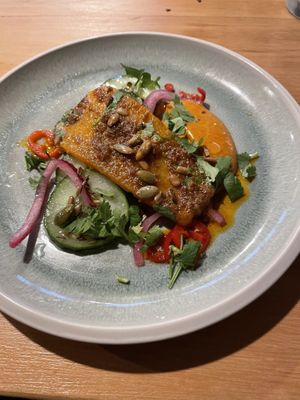 Squash starter, tofu katsu curry and kale side   at Nooch in Shrewsbury