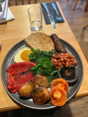 Today breakfast complete with vegan fried egg and vegan black pudding!  at Nooch in Shrewsbury