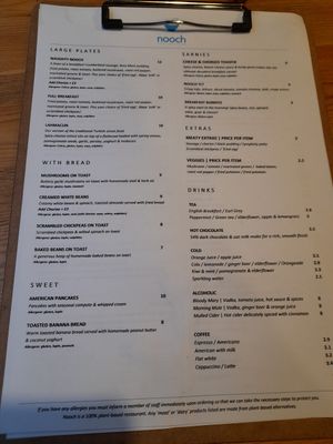 Breakfast menu at Nooch in Shrewsbury