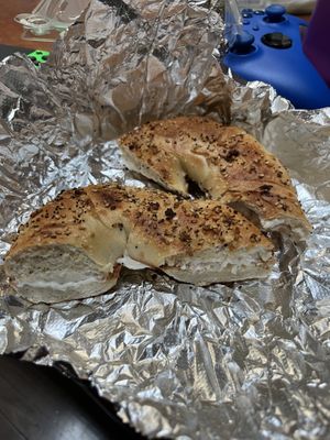 Everything bagel with Vegan CC  at Wyckoff Starr Coffee Shop in Brooklyn