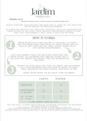 Menu 1 at Jardim Rodizio Grill in Altrincham