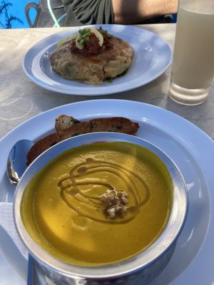Pumpkin Bissara and Veggie Pastilla  at Cafe Clock in Chefchaouen