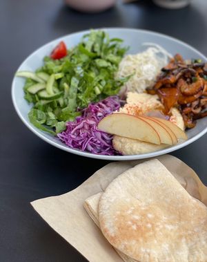 Vegan mushroom bulgogi hummus comes with flat bread  at Sound Kitchen - 사운드키친 in Seoul
