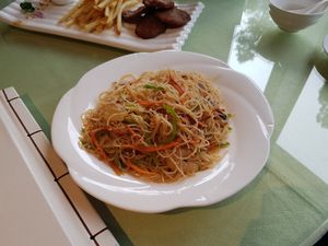 Taiwanese shrimp noodles. Special good flavour and nice fake meats textures. 8/10 at Tianchu Miaoxiang - Tsinghua in Beijing