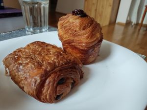 Choco rolka (pain au chocolat) and krafin at Krafin in Prague