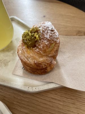 Mini pistachio cruffin - we should have gone for the larger one because it was so good!  at Krafin in Prague