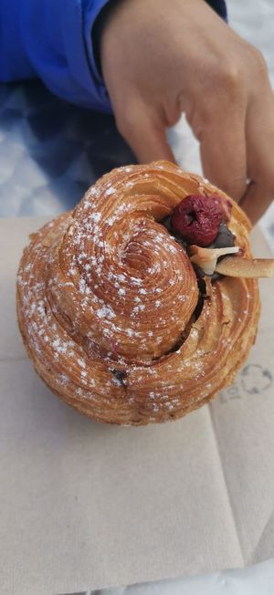 Cherry and chocolate cruffin at Krafin in Prague