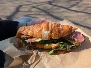 Croissant sandwich with grilled vegetables at Krafin in Prague