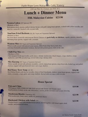 Menu   at Faith Hope Love Malaysian Cafe in Napier