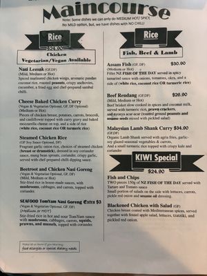 The dishes that could be made vegan clearly marked   at Faith Hope Love Malaysian Cafe in Napier