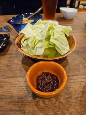 Cabbage bowl with spicy miso dip at Yamanoma Brewery Craft Beer Pub in Nagano