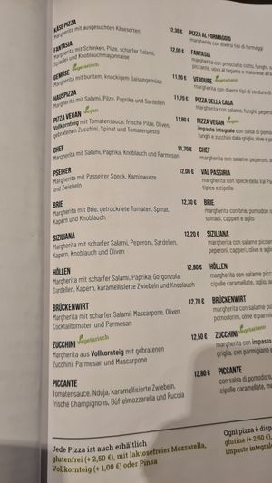 Speisekarte at Pizzeria Brückenwirt  in San Leonardo In Passiria