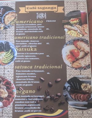 Menu with one vegan option at Café Taganga in Santa Marta