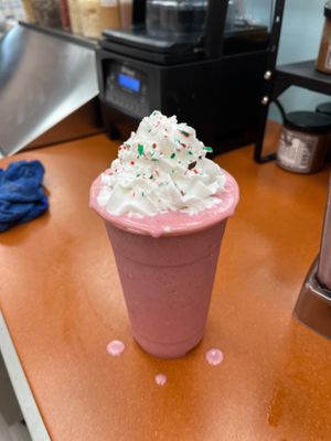 Candy cane smoothie with coconut whipped cream. Vegan and gluten free  at Cup of Joy in Pottstown