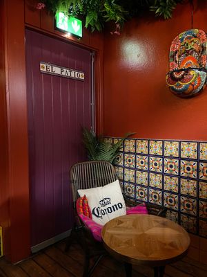 Lounge area. The door to "El Patio". at Tres Locos in Reykjavik