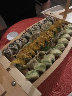Vegan sushi boat   at Guelosushi in Liberia