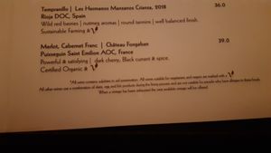 Wines clearly labelled at Motte & Bailey Restaurant in Moate