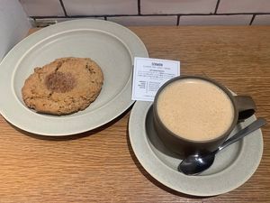 Snickerdoodle cookie and oat milk cappuccino  at Verve Coffee Roasters in Tokyo