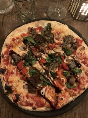 Sausage and mushroom pizza (vegan)  at Bellona in Toronto