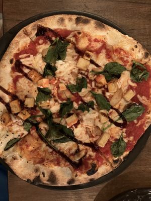 Spiced Tofu, Roasted Garlic and Artichoke vegan pizza   at Bellona in Toronto