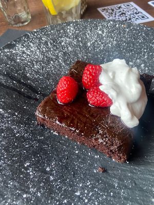 Vegan Red wine chocolate cake with drunken raspberries. Amazing!   at Bellona in Toronto