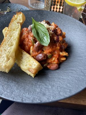Yummy pasta dish with olives and capers   at Bellona in Toronto