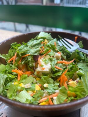 Custom salad bowl with tofu, brown rice, sweet potato, carrot and sweetcorn at With Green   in Tokyo