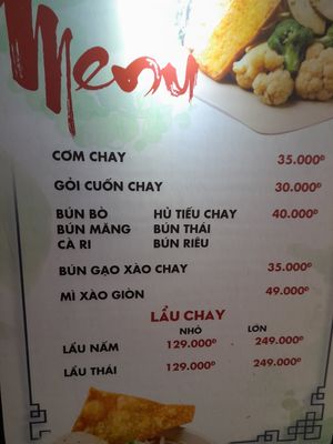Menu List at Am Thuc Chay in Ho Chi Minh City
