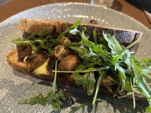 Mushroom, aubergine, zesty artichoke pesto toasted sandwich  at Truth Coffee Roasting in Cape Town