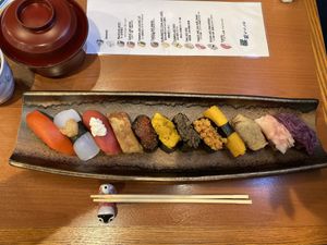 The last two pieces on the right are seasonal  at Chirashiya - ちらし寿司のちらしや  in Kamakura