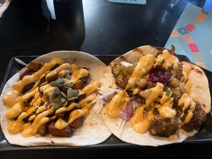Pumpkin taco on the left, cauliflower taco on the right  at Mucho Mexicano in South Brisbane