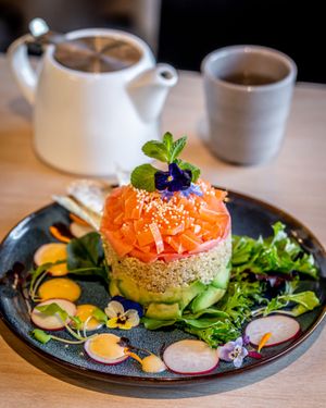 No.16. TARTARE AU "ZAUMON" ÉPICÉ
Quinoa tartar, vegan salmon, avocado, ginger, green onion, taro chips, sesame oil, spicy mayo
 at Shushu Haru  in Montreal
