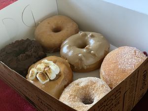 Vegan: Vanilla Bean, Maple Pecan, Jam Filled, Black-Out Chocolate Cake, Sweet Potato Casserole, Cinnamon Sugar at Revolution Doughnuts in Decatur