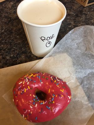 Raspberry sprinkle and Rose Chai Latte  at Revolution Doughnuts in Decatur
