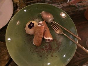 Yuummmmm 

RUM RAISIN CANNOLI
Coconut Sugar Tuile. El Dorado Rum Raisin. Coconut Whip. 'Raiz-the-Bar' Raw Chocolate. 'Happy Cow' Salted Caramel Ice Cream (V.GF.BF.NF) at Nectar in Hong Kong Island